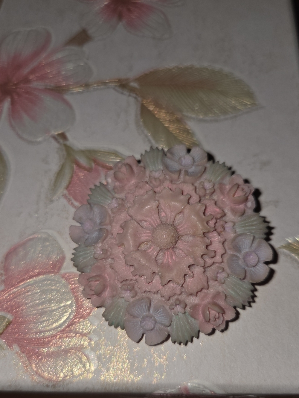 Antique Handcast Ceramic Pastel Floral Brooch